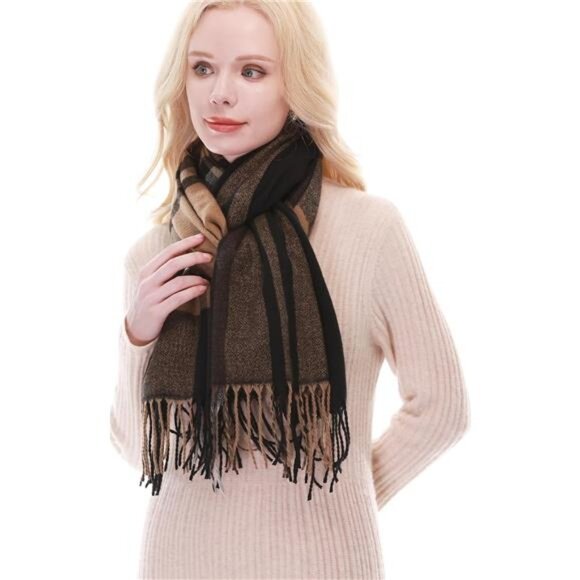 Womens plaid scarf fall winter warm pashmina wrap large blanket shawl cozy - Picture 3 of 8